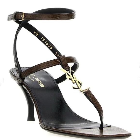 SAINT LAURENT Cassandra YSL monogram logo leather sandals MSRP $1,150 EU 38.5 - Picture 1 of 4